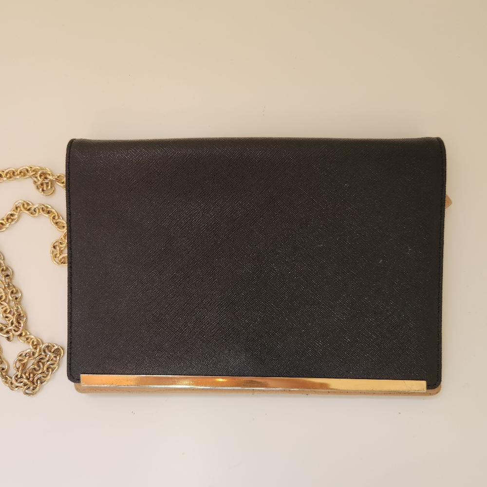 Halogen Black Crossbody Wallet on Chain (WOC) | Minimalist Clutch Gold Bar